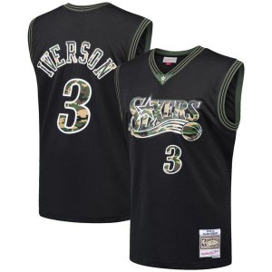 Philadelphia 76ers Allen Iverson M&Ness Straight Fire Camo мужская черная майка НБА