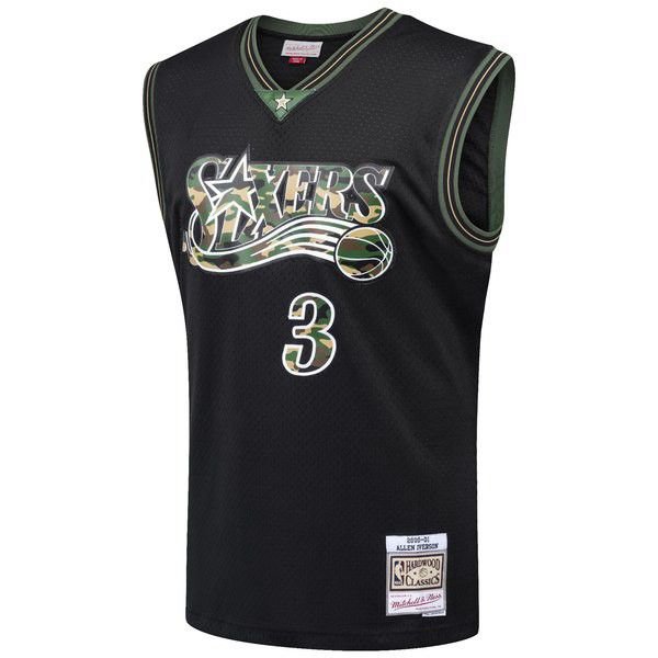 Philadelphia 76ers Allen Iverson M&Ness Straight Fire Camo мужская черная майка НБА